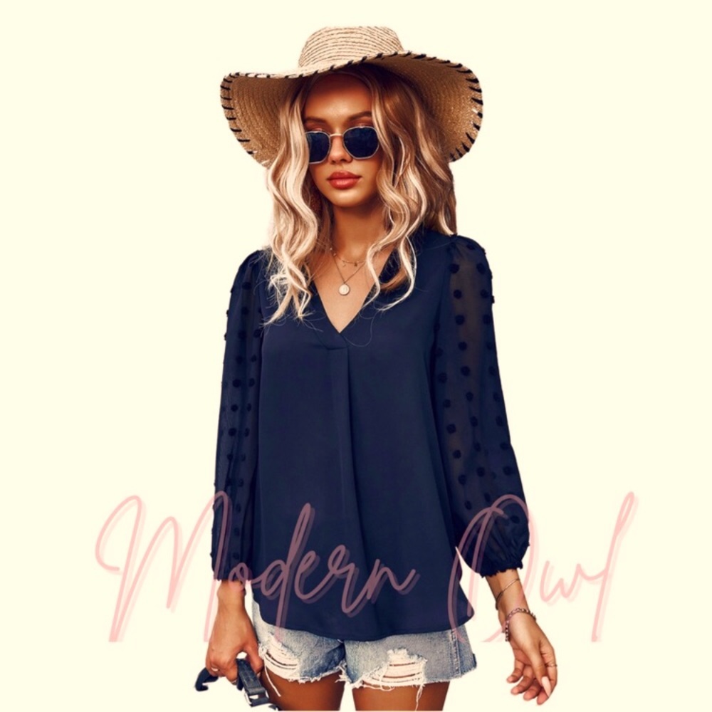 Swiss Polka Dot V-Neck Top